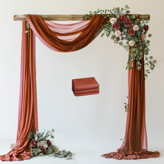 Wokceer Wedding Arch Draping Fabric Terracotta 3 Panels 28.7" x 20FT Sheer Fabric Drapes Backdrop Arch Draping Fabric for Wedding Ceremony Birthday Party Bridal Shower Decoration