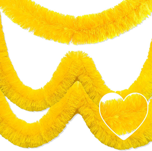 25 Feet Metallic Twist Tinsel Garland Backdrop for Parade Floats, Christmas Eve, New Year, Valentine's Day Party Decorations (Macaron Yellow, 4in x 25ft)