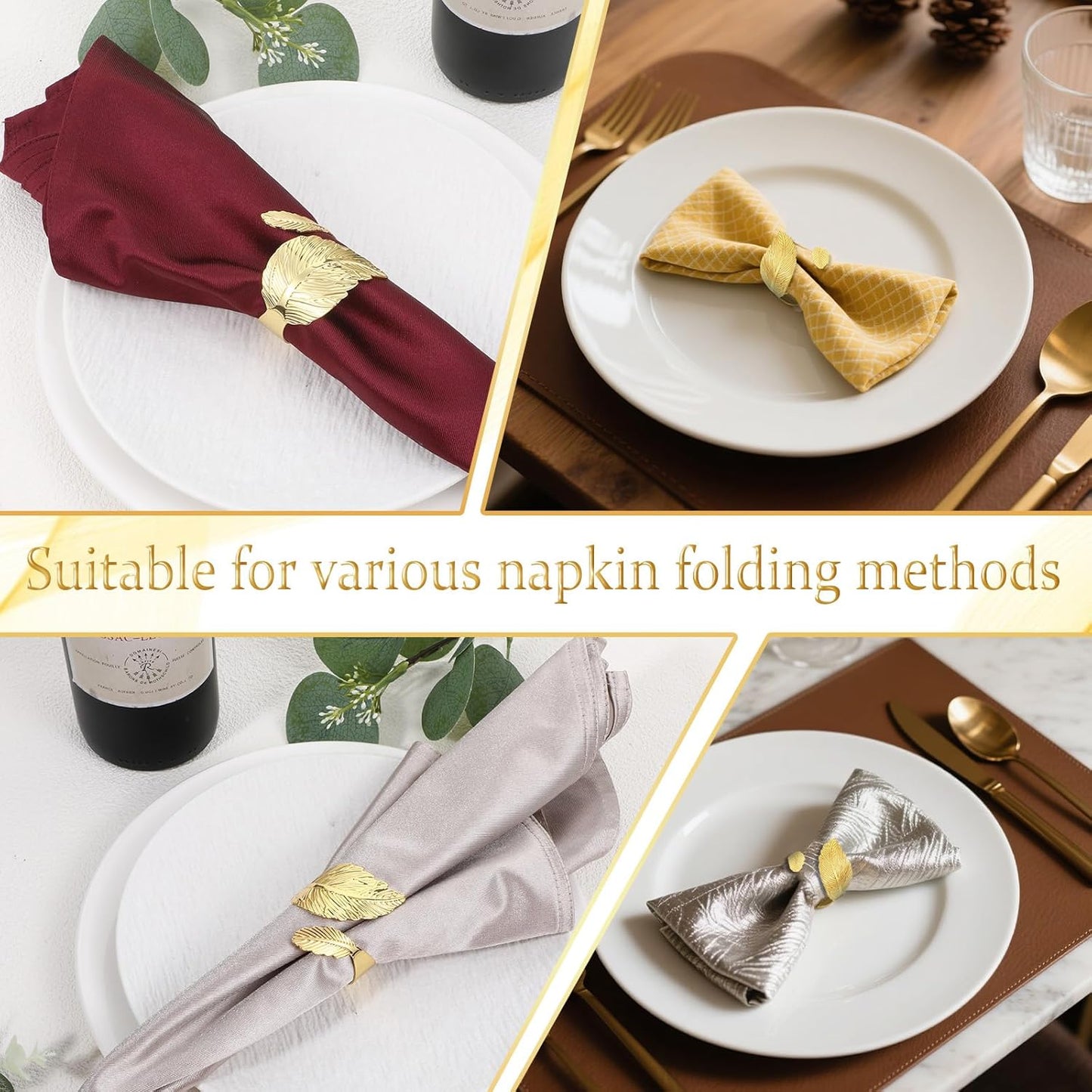 30 Pcs Gold Napkin Rings, Shiny Metal Napkin Rings Bulk Study Leaf Shaped Table Decor Elegant Metal Napkins Holders for Weddings Parties Christmas Table Decor