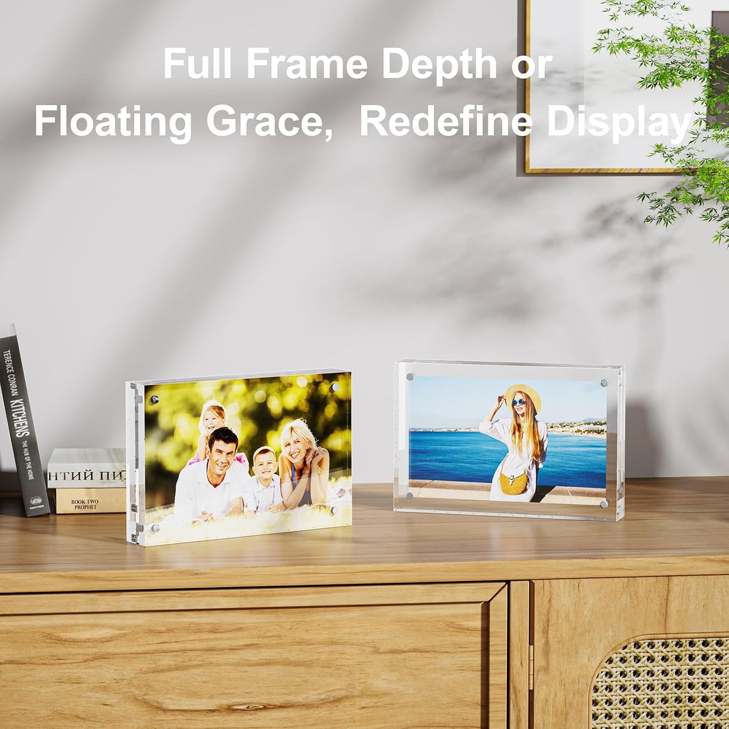 3 Pack 8x10 Acrylic Picture Frames - 20% Thicker Double Sided Magnetic Frame with UV Protection - Freestanding Clear Frameless Display for Tabletops - Modern Photo Frame Set for Home & Office Decor
