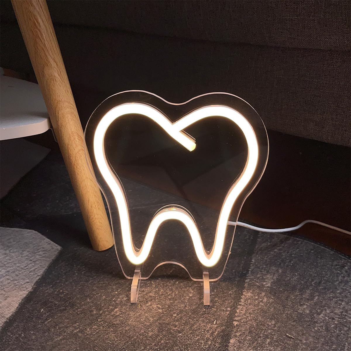 Teeth Table Number Neon Sign Desk Lamp Night Light Wedding Letter LED Neon Sign Wedding Table Decorations Neon Light Shop Bedroom Home Room Decor Christmas Party Warm White USB 20×18 CM