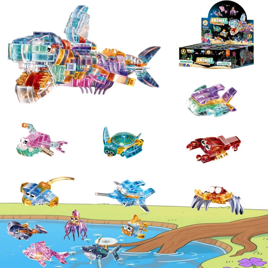 12 Pack Crystal Ocean Animal Party Favors for Kids 12 in 1 Mini Marine Animals Building Blocks Toys,Bulk Classroom Prizes Goodie Bag Fillers Christmas Easter Birthday Gift for Boys Girls Ages 6+