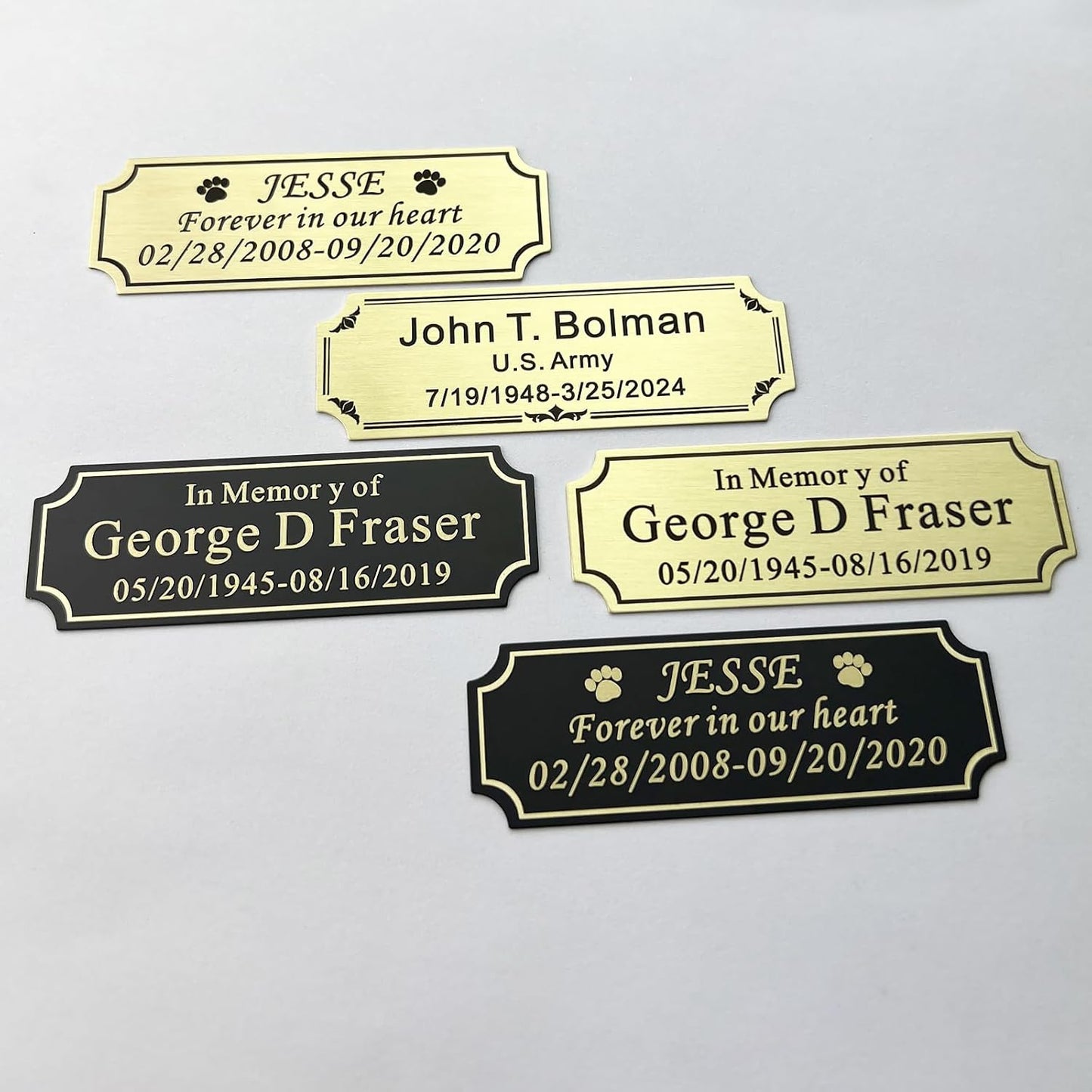 3" W x 1" H Personalized Custom Engraved Brushed Gold Solid Brass Plate Frame Name Label Art Tag With Frame