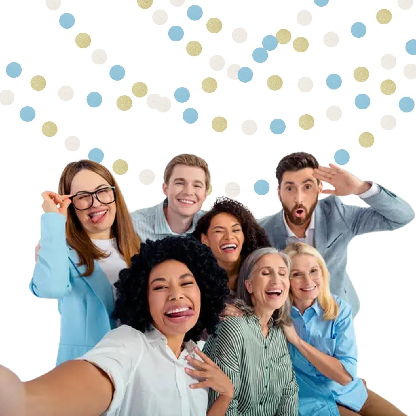 Light-Dusty Blue Beige-Gold Boho Party-Decorations - 64Ft Men Boy Birthday Paper Streamers Garland,Baby Bridal Shower Bachelorette Wedding Engagement Graduation Supplies Backdrop Decor Ouruola