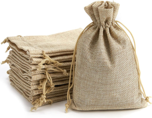 Tendwarm 50 Pcs 6.7x9 Inch Burlap Gift Bags with Drawstring Linen Jewelry Bag for Wedding Party Favors
