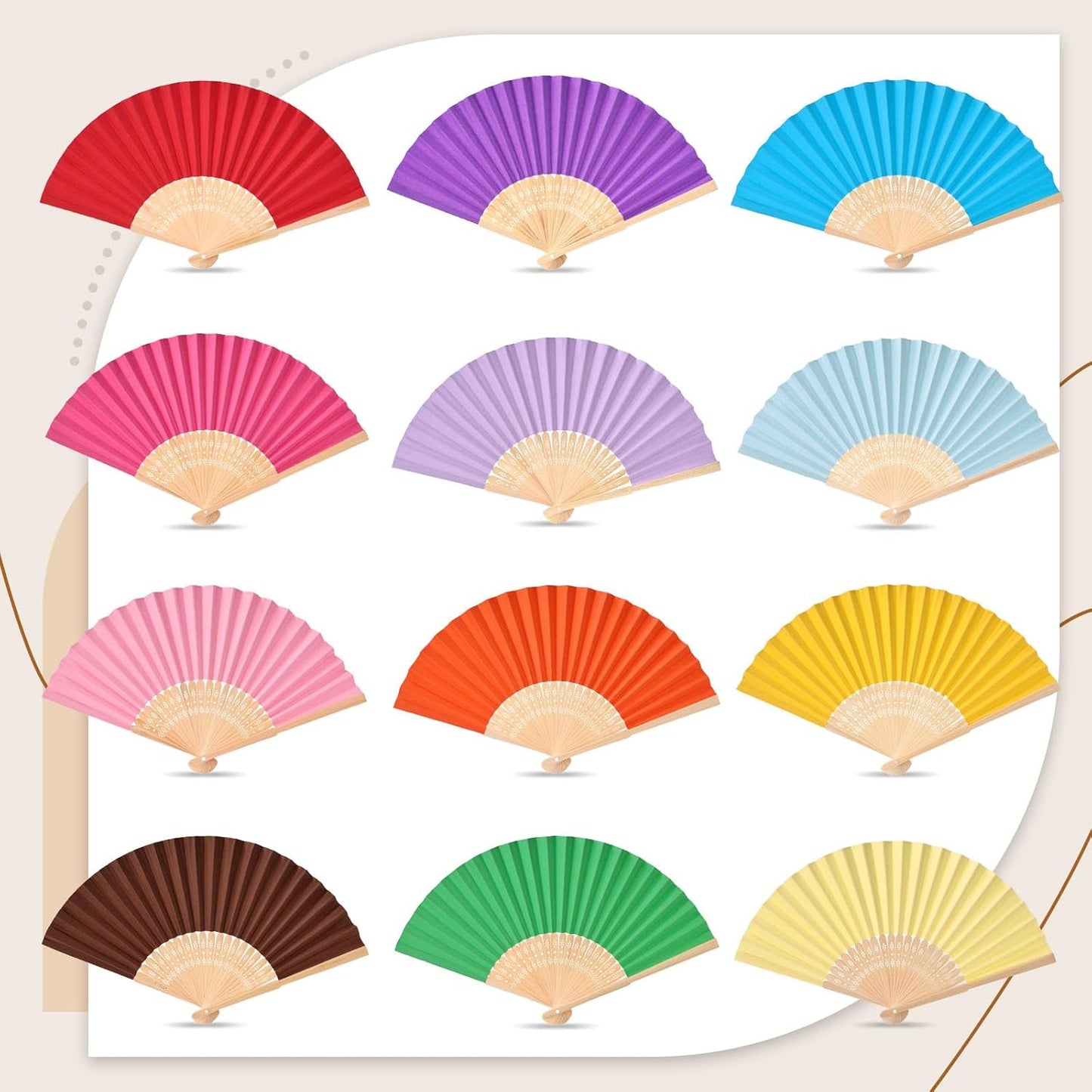 JOHOUSE 12 Packs Paper Folding Hand Fans, 8.3 Inch Multicolored Paper Fans Handheld Decorative Accessories for Wedding, Outdoor Rainbow Party Favors, Bridal Shower DIY Decoration Photography Props