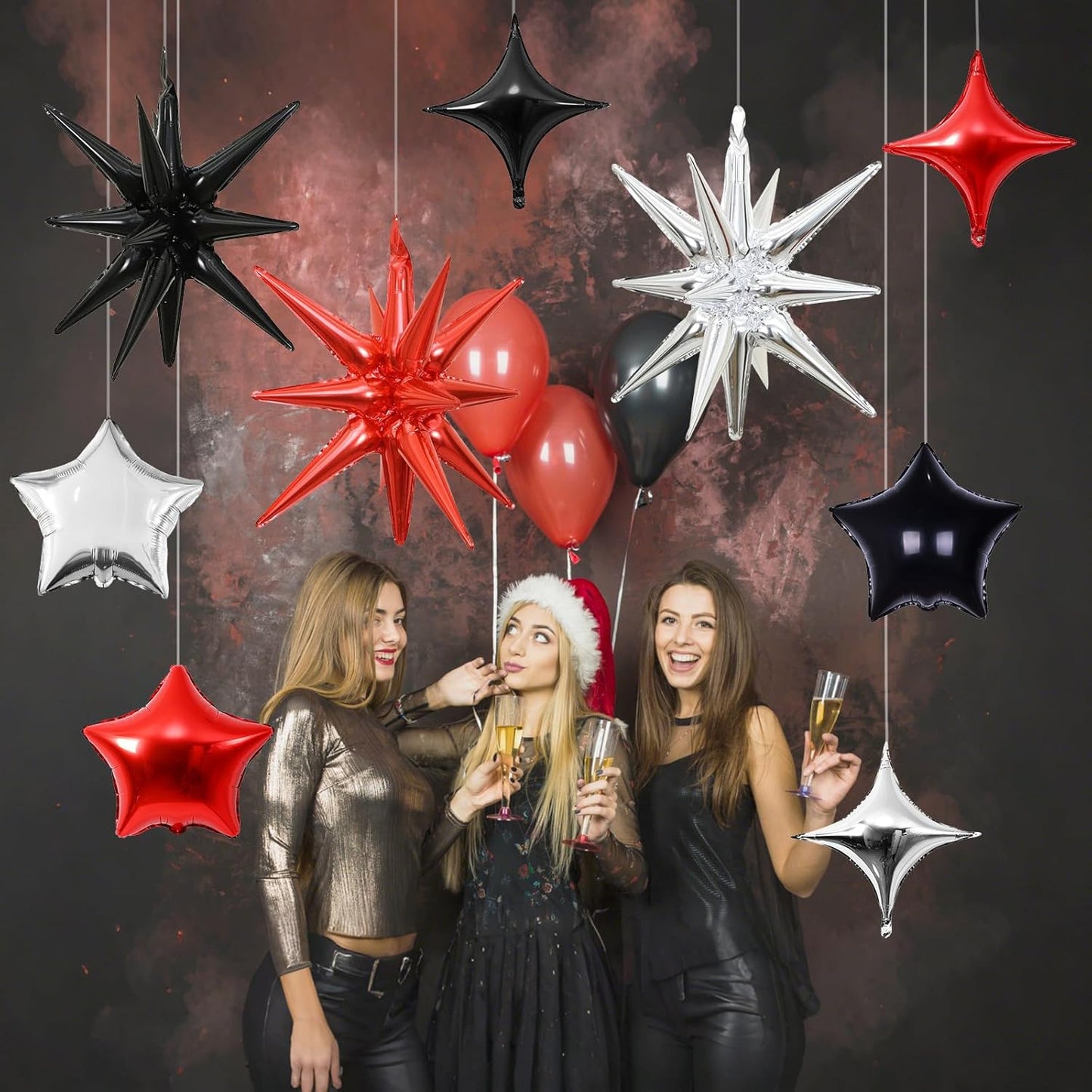 Star Balloons, 22in Red Black and Silver Star Balloons Foil 10in 4-Pointed & Pentagram Balloon for Graduation New Year Wedding Birthday Party Decorations