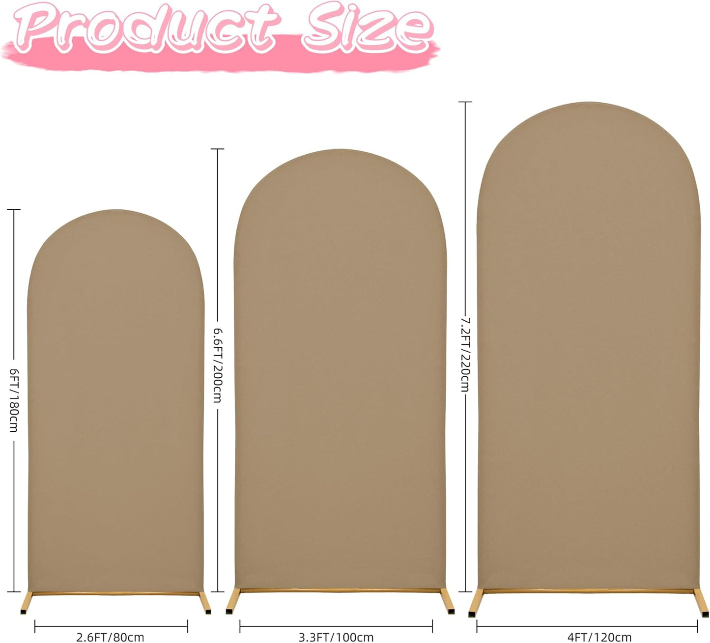 Wedding Arch Covers Arch Backdrop Cover Arch Stand Covers 7.2FT 6.6FT 6FT Set of 3 Arch Cover Spandex Fabric Stretchy Backdrop for Wedding Birthday Party Decoration Baby Shower (Khaki)