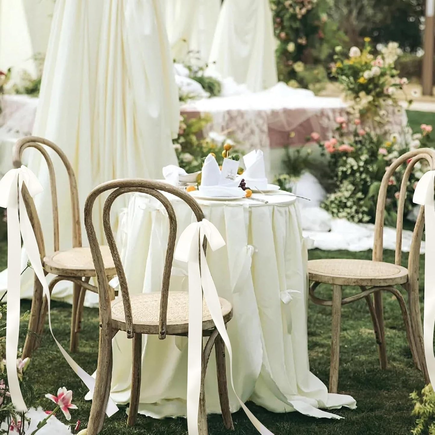 24 Pcs Large Wedding Ivory Ribbon Bows for Wedding Chairs Decorative Ribbon Sashes for Pew Back Elegant Ceremony Ribbons for Bridal Shower Banquet Marriage Ceremony