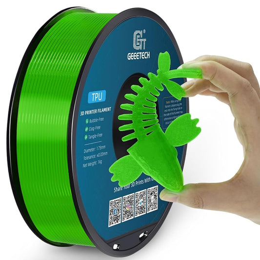 Geeetech TPU Filament 1.75mm, 95A Flexible 3D Printer Filament with High Elasticity, 1KG (2.2lbs) Spool, Dimensional Accuracy ±0.03mm, Fits Most FDM Printers (Clear Green)