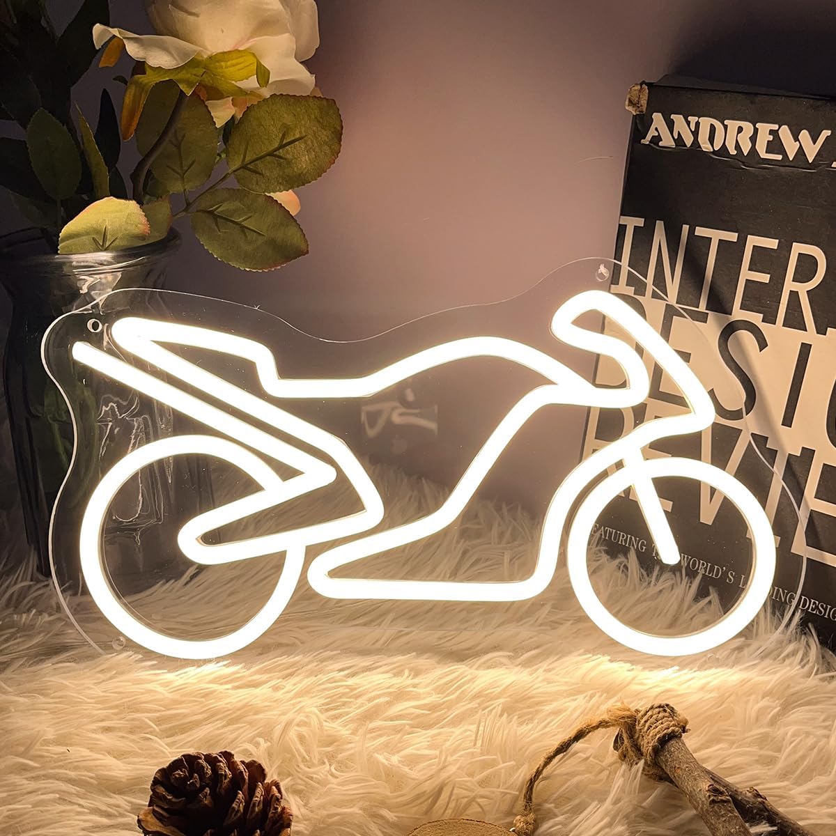 Motorcycle Neon Sign For Spa Beauty Room Nail Brows Lashed Salon Studio LED Wall Art Decor For Business Stores Logo Barber Shops Led Word Indoor Custom Neon Lights 5V USB Powered Warm White 35×20.5 CM