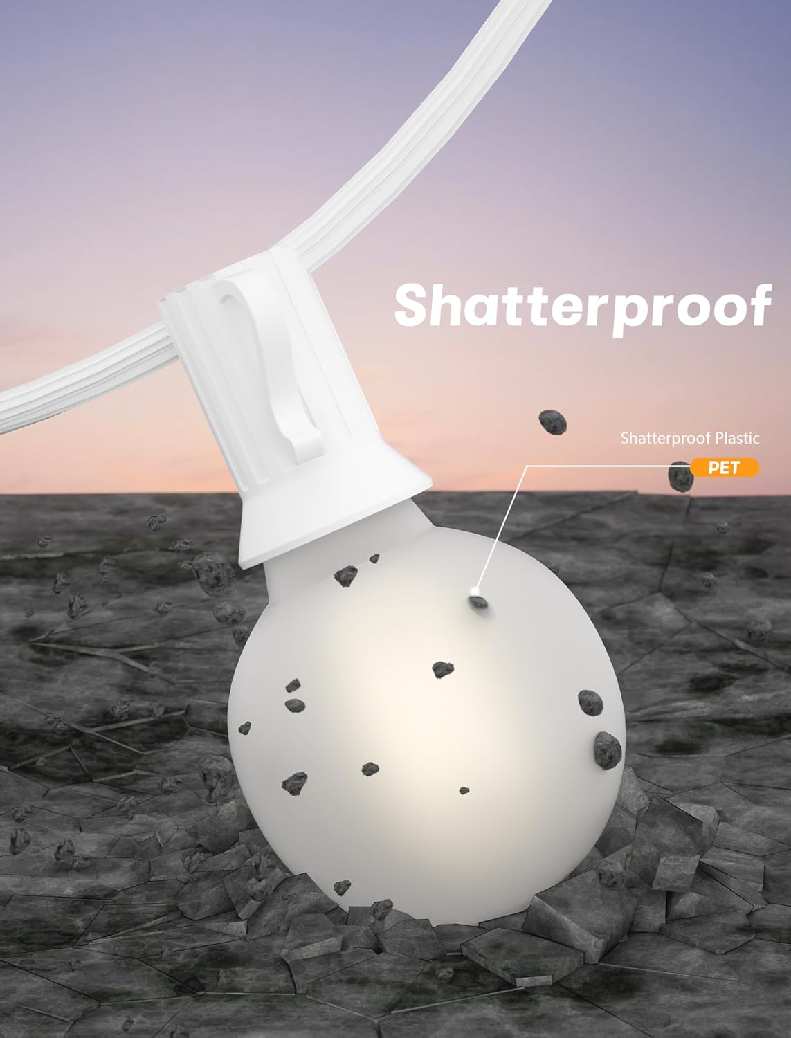 SUNSGNE White String Lights Outdoor, 50FT White Outdoor Lights with 52 G40 LED Frosted Shatterproof Bulbs(2 Spare) for Balcony Patio Tent Backyard Bistro Cafe Christmas Decor