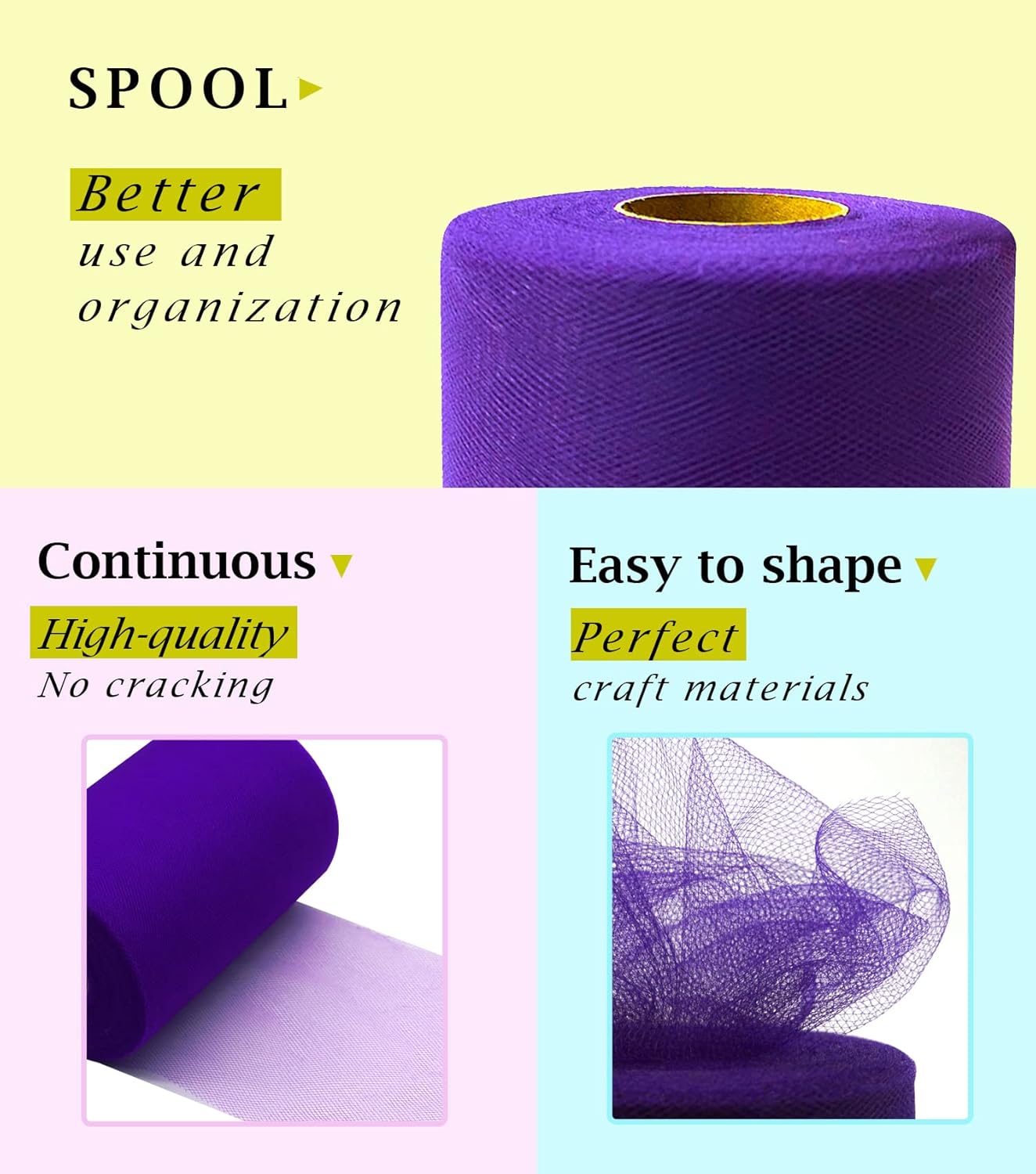 Purple Tulle Fabric Roll 6 Inch X 300 FT (100 Yards) Matte Tulle Ribbon Netting Mesh Spool for DIY Tutu Skirt Wedding Bow Gift Wrapping Baby Shower Christmas Party Halloween Decorations