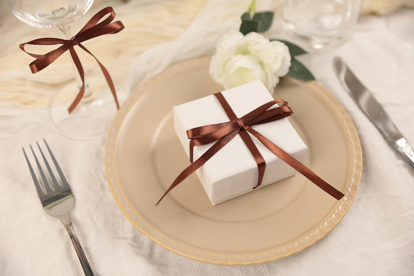 Coffee Brown Satin Ribbon 1/4 inch X Continuous 100 Yards, Single Face Polyester Ribbon Perfect for Gift Wrapping, Flower Bouquet, Wedding Decor, Crafts, Bow Making, Sewing and More