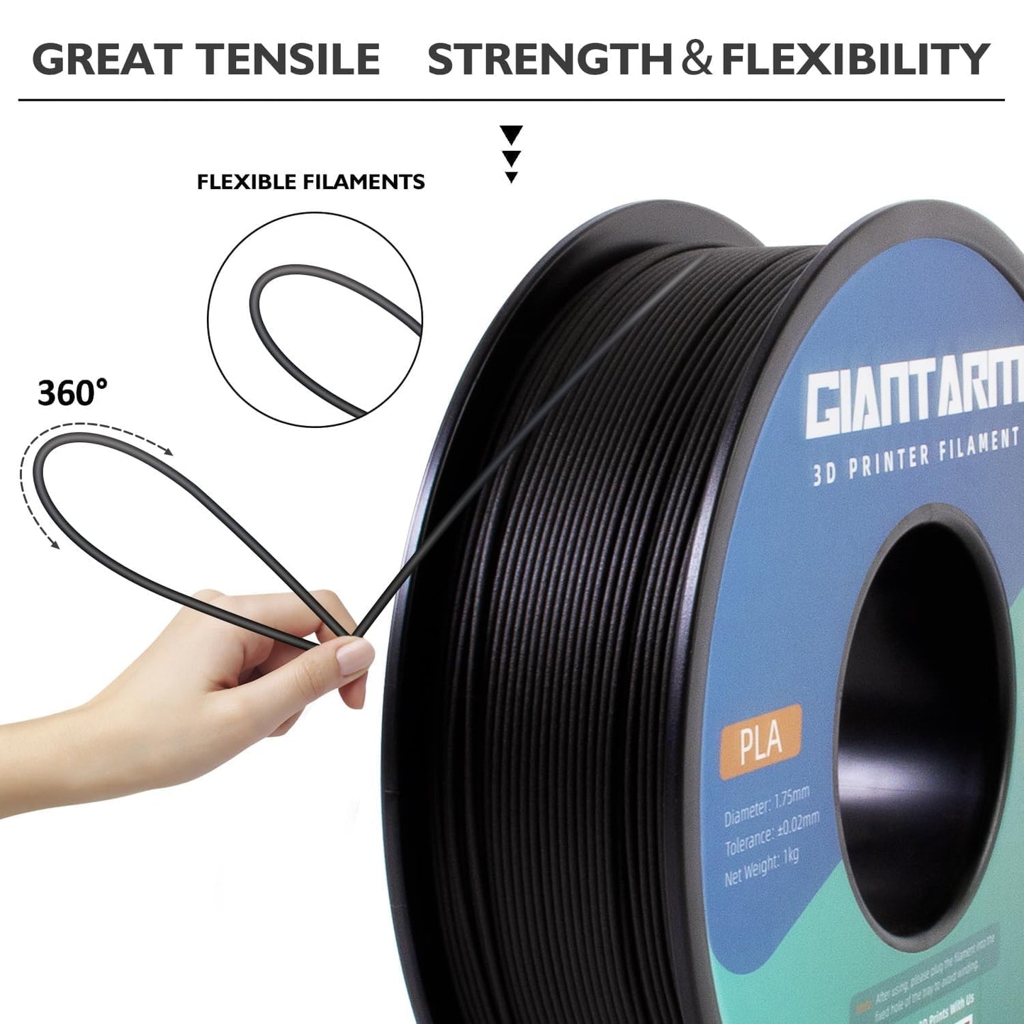 GIANTARM 3D Printer Filament,Black & Grey 2kg PLA Filament 1.75mm,Dimensional Accuracy +/- 0.02 mm,2pcs 1kg Spool (2.2lbs) Fit Most FDM 3D Printers