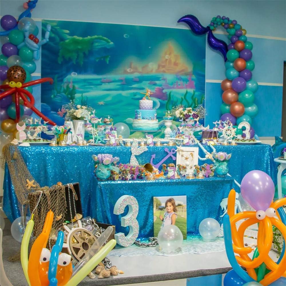QueenDream Aqua Blue Tablecloth 60 x 102 Inch Sequin Tablecloth for Party Decorations Glitter Tablecloth for Bridal Baby Shower Wedding