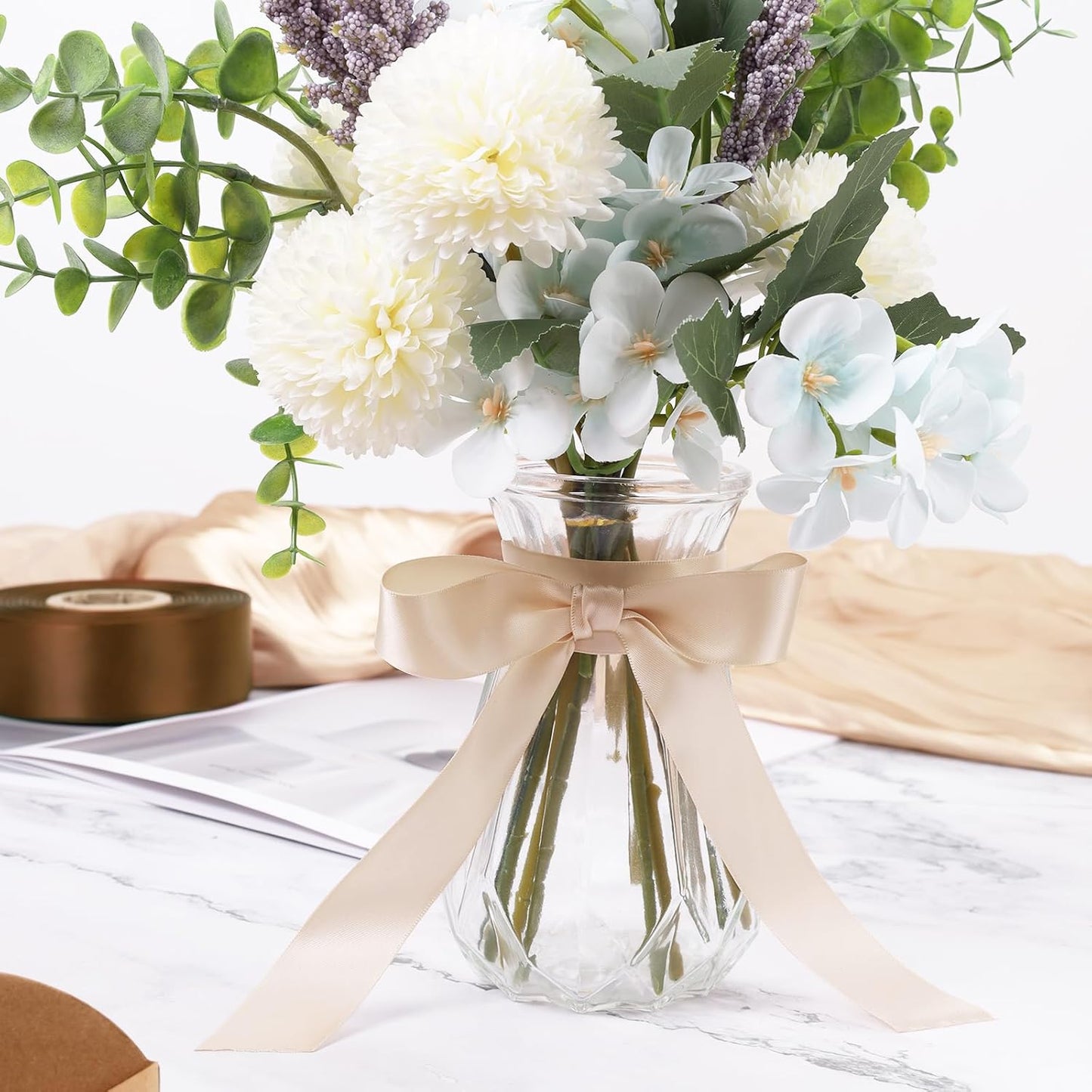 LaRibbons Nude Satin Ribbon 1 Inch 25 Yards Double Faced Silk Ribbon for Flower Bouquet Crafts Gift Wrapping Wedding Party Decoration