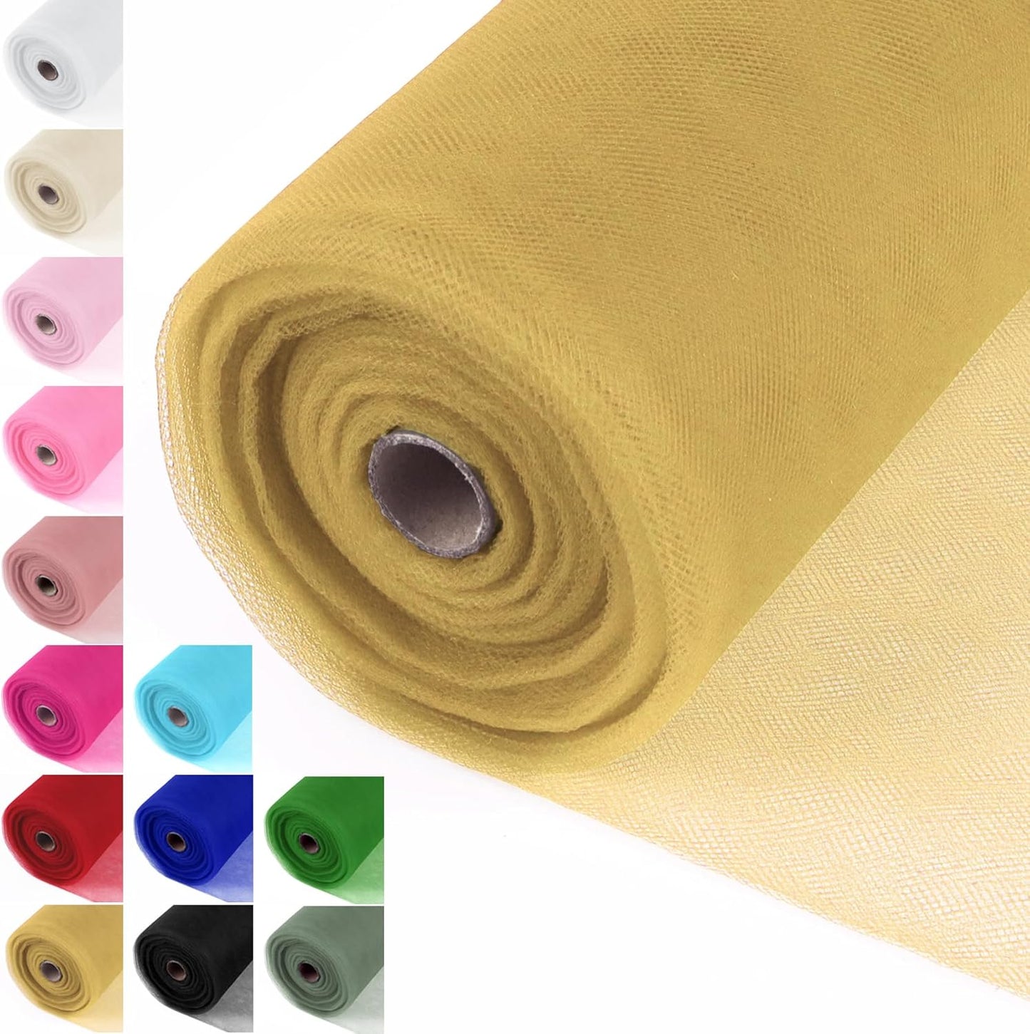 Dull Gold Yellow Tulle Fabric Rolls 54 Inch x 40 Yards Large Mesh Tull Bolt for Wedding, Garden Netting, Tutu Skirt, Party Decoration and Craft Supplies