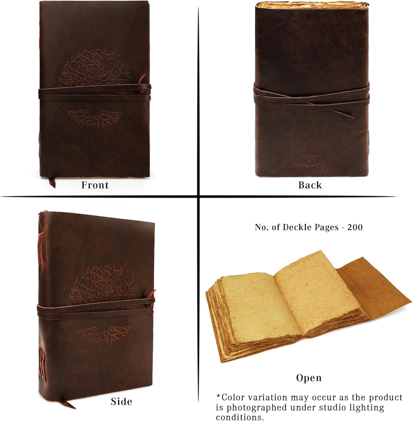 LUXEORIA Tree Of Life Leather Journal for Women and Men, Handcrafted Leather Journal for Writing Womens, Sketchbook, Travel Diary with Unlined Deckle Paper, Vintage Brown 8x13