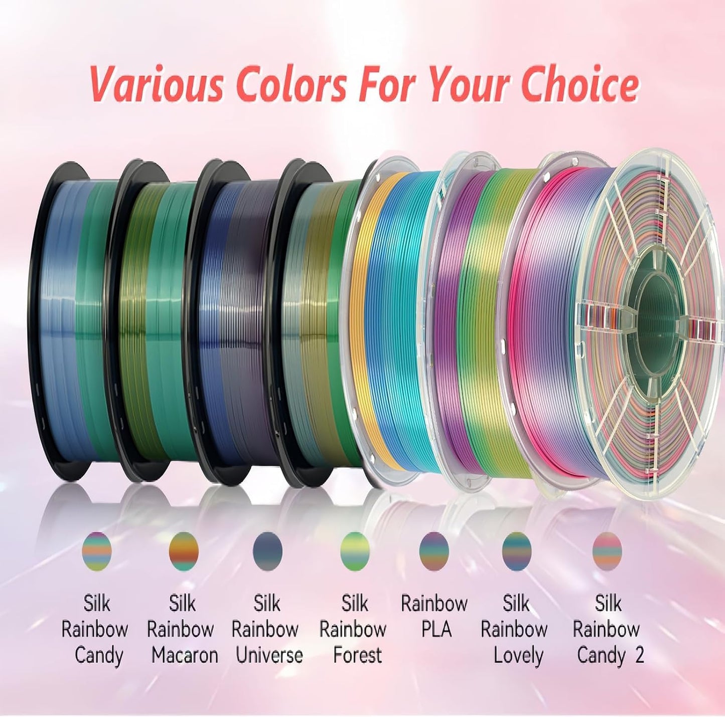 Kingroon Rainbow PLA 3D Printer Filament, 1.75mm, 10kg, Color Changing, ±0.03mm Accuracy