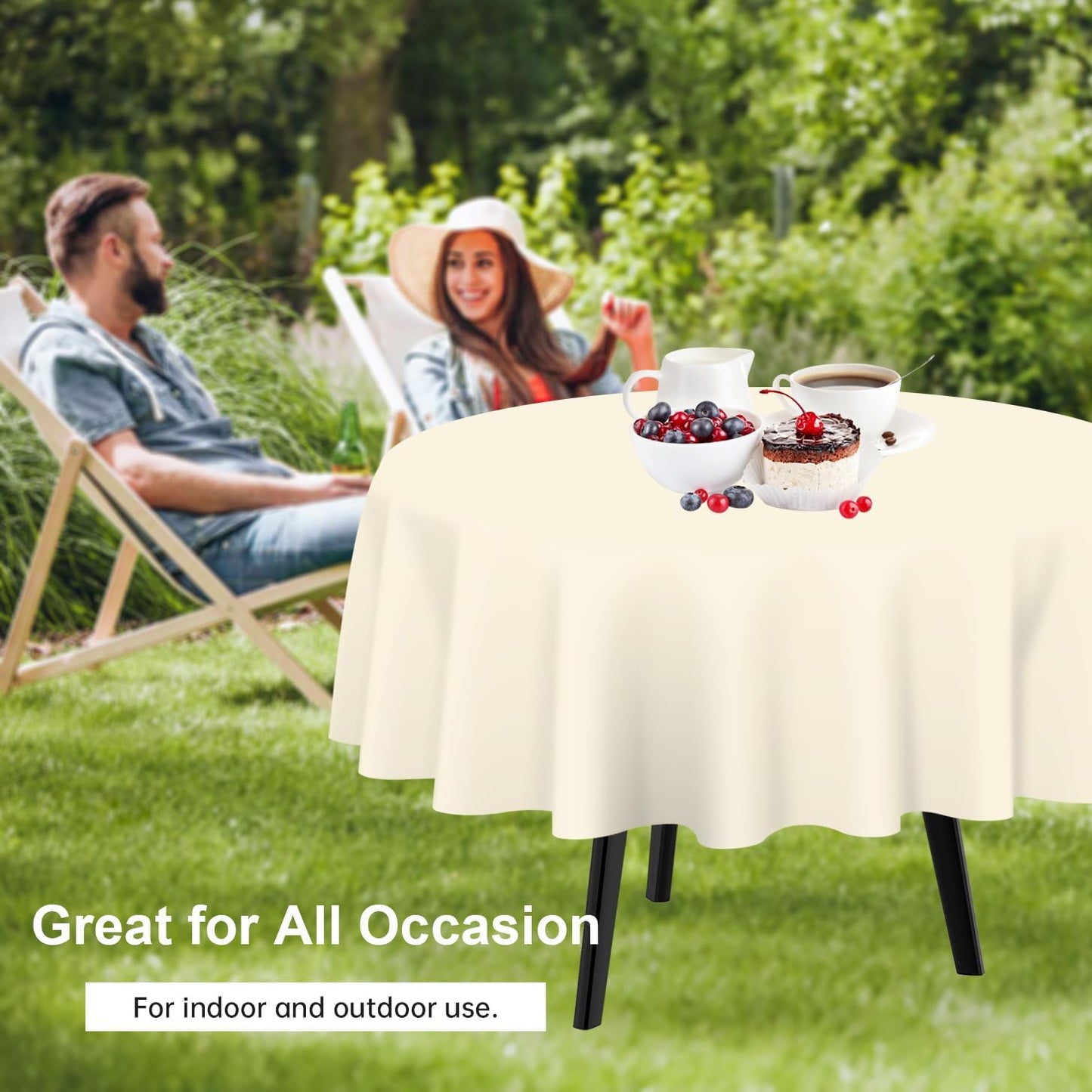 QIKSION Ivory Round Tablecloth 12 Pack, 84 Inch Plastic Table Cover Disposable for Parties