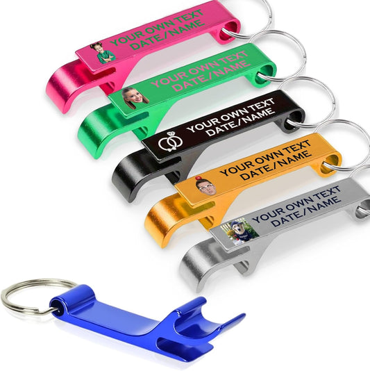 UBJVA Custom Bottle Opener Bulk Personalized Aluminum Bottle Opener Keychains with Text Logo Photo Wedding Favors Graduation Party Bar