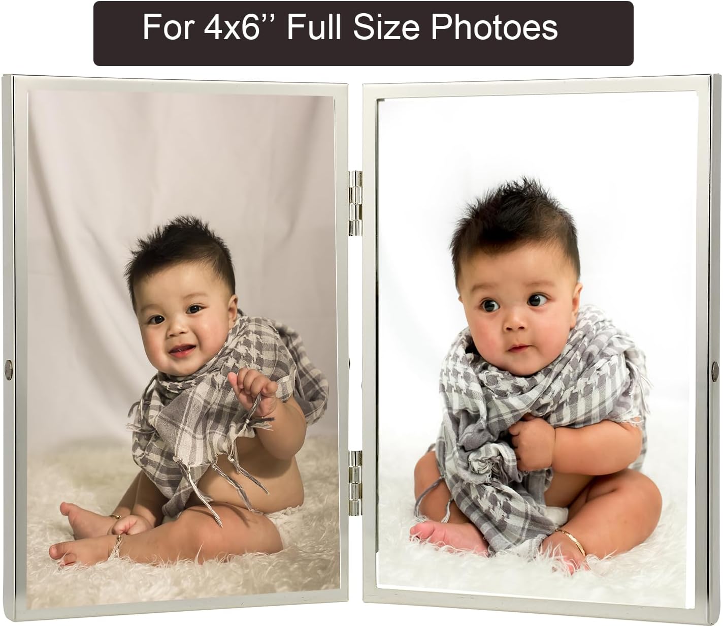 Silver 4x6''Double Floating Frame For Photo Sizes 2x3'',3.5x5'', For Desk/Shelf Display,Gift Choice Photo Frame for Wedding, Christmas,Home or Office Decor