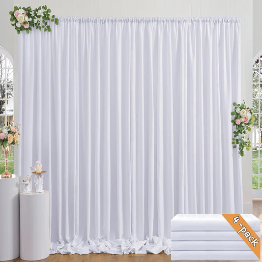 20ft x 10ft Thick White Backdrop Curtains for Parties, 4 Panels 5ft x 10ft Non See Through White Polyester Wedding Drapes Photo Backdrop for Birthday Party Graudation Photography Home Decor