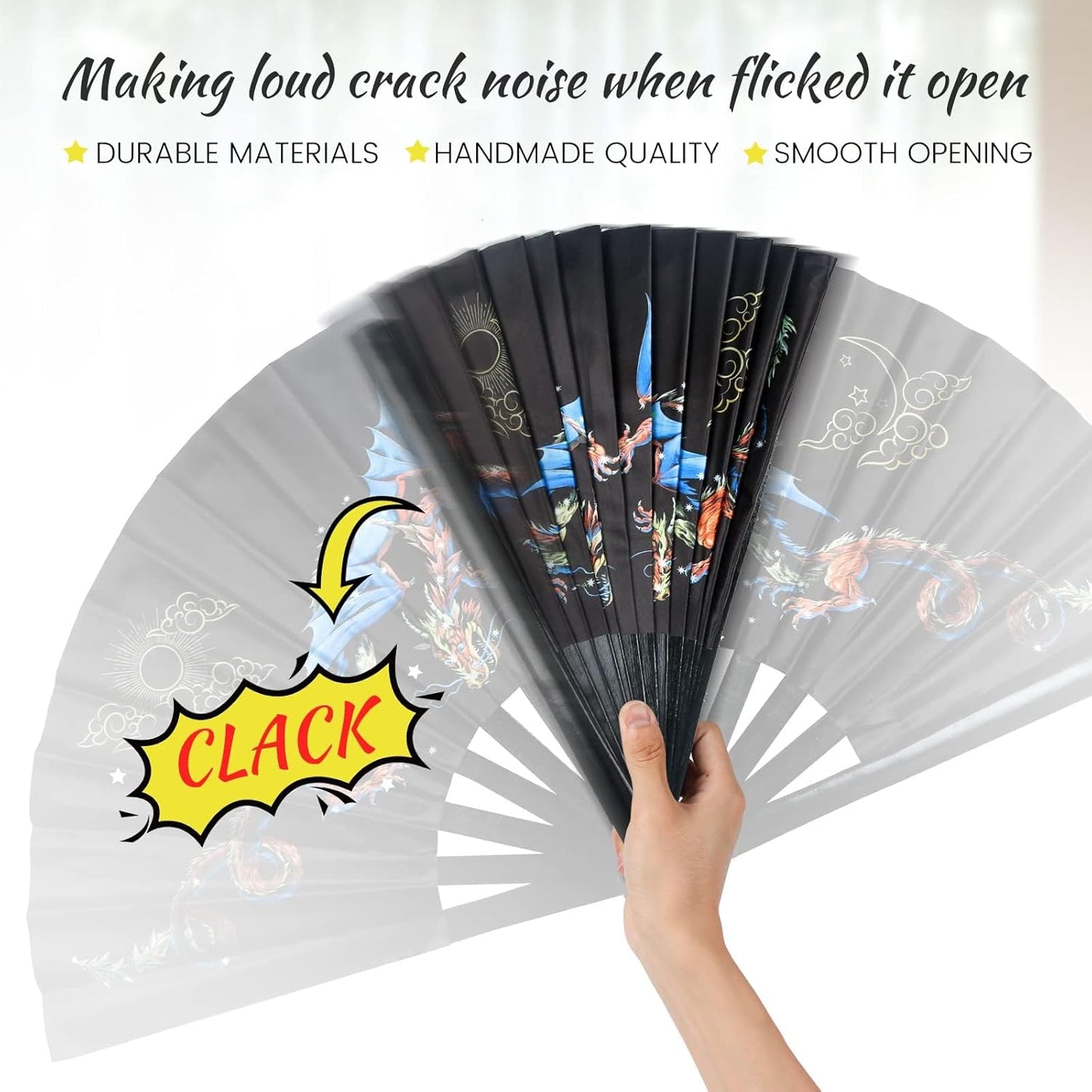 SYNTECSO Folding Hand Fan for Rave, Boots on The Ground Fan, Large Folding Fan for Drag Queen, Women and Men，Clacking Fans for Line Dancing，Parties, Music Festivals, EDM and Decoration