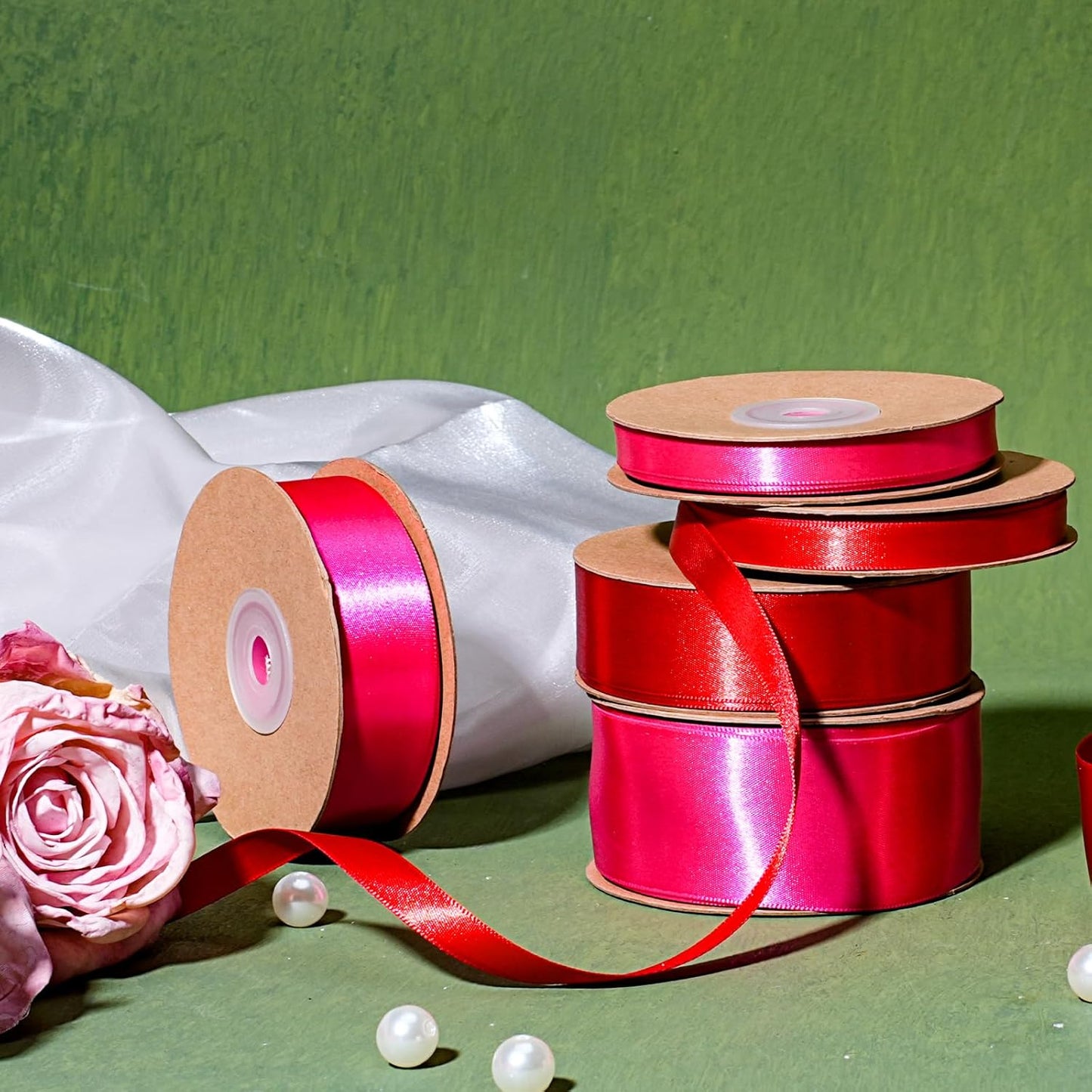 LaRibbons Bright Red Satin Ribbon 1 Inch 25 Yards Luxury Double Faced Red Ribbon for Gift Wrapping Flower Bouquet Crafts Wedding Party Christmas Decoration