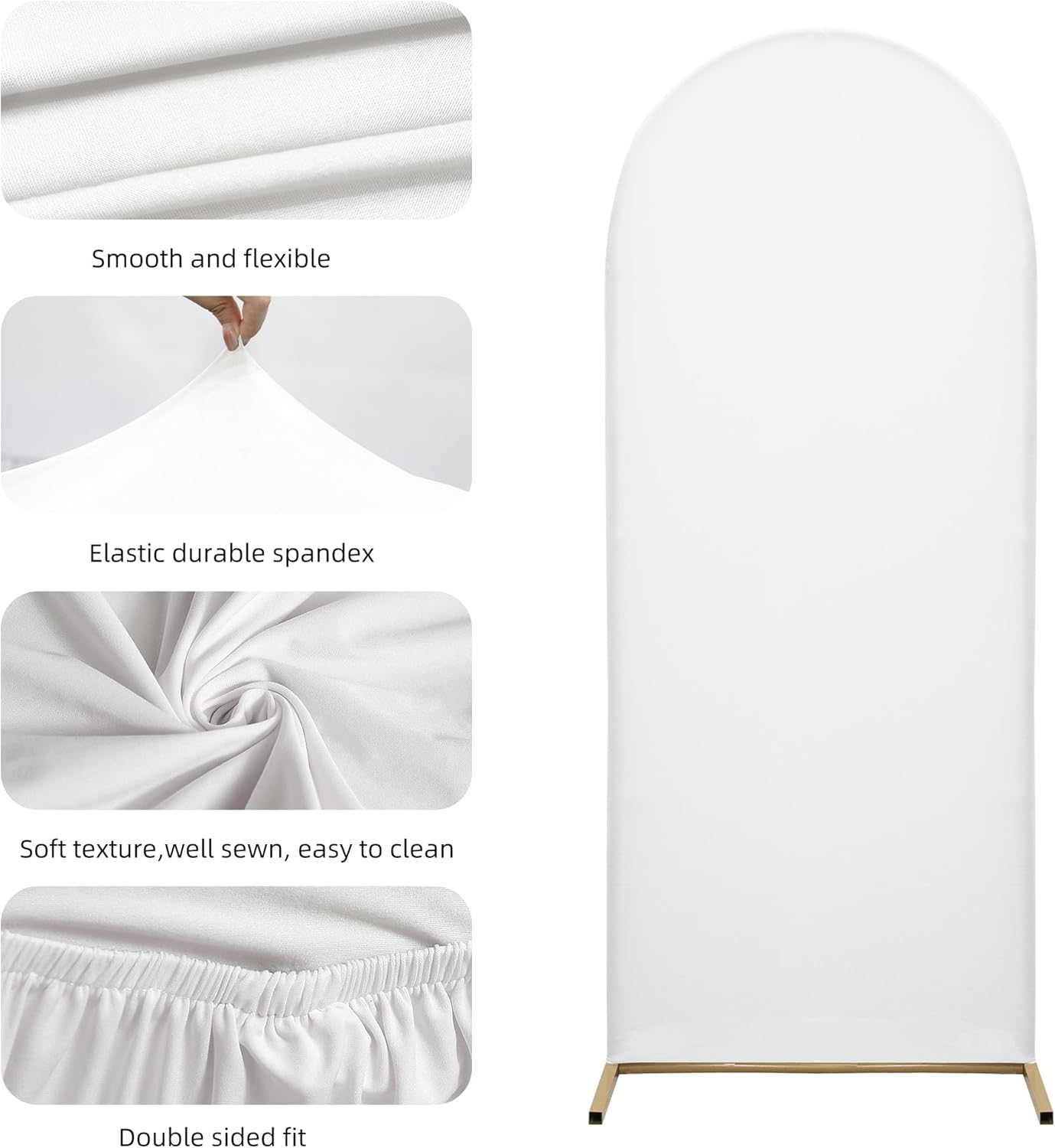 Wedding Arch Cover Spandex Arch Backdrop Cover (7.2FT,6.6FT,6FT) Set of 3 Arch Stand Cover Arch Covers Stretchy Backdrop for Wedding Birthday Party Decoration Baby Shower (White)
