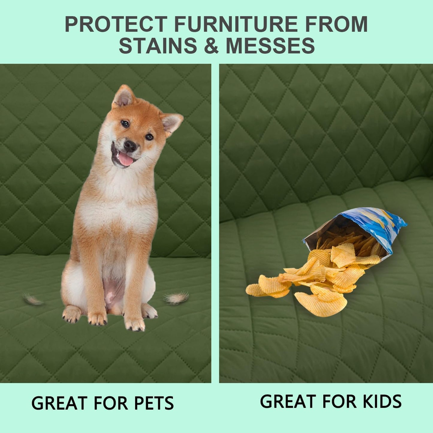 Reversible Sofa Covers Couch Cover Furniture Protector for Dogs Elastic Straps Water Resistant(Sofa,Huntergreen/Sage)