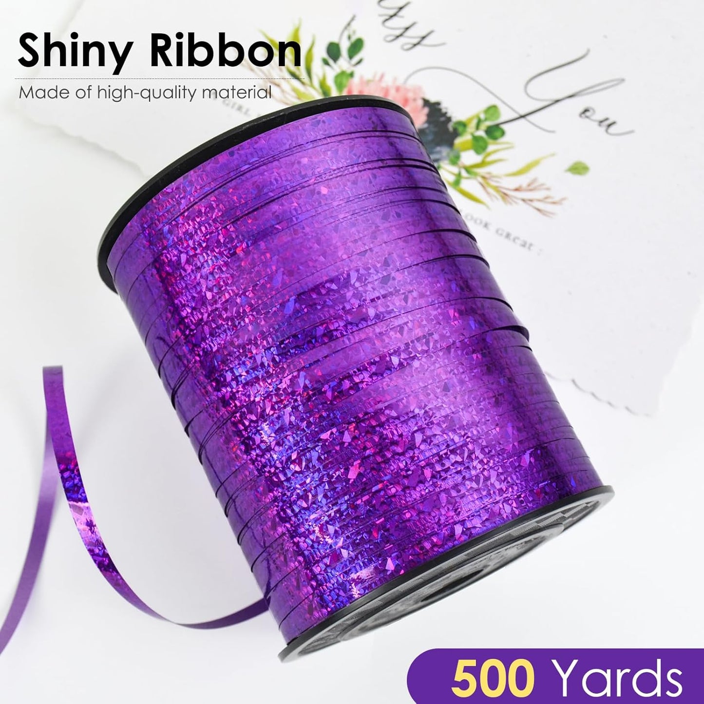Dark Purple Curling Ribbon - 500 Yard Shiny Metallic Curly Gift Wrapping Ribbon for Florist Flowers