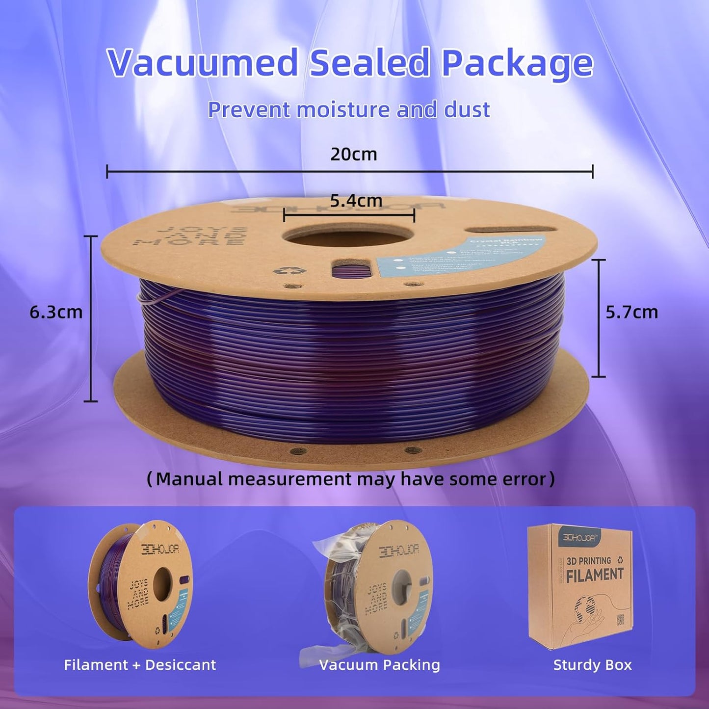 Transparent Multi Rainbow Color Gradient Change PLA 1.75mm 1KG 3D Printing Filament Crystal Rainbow PLA Clear PLA Filament with Cardboard Spool -Nebulae