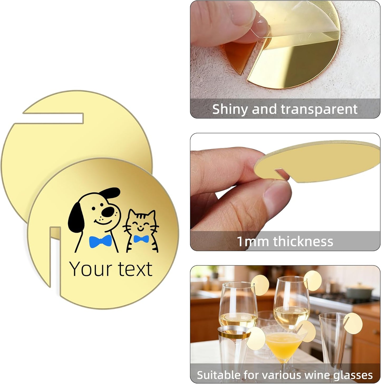 100 Pcs Wine Glass Name Tags, Personalized Wedding Drink Tags Reusable Circle Acrylic Labels Rim of Glass, Drink Markers to Write for Wedding Engagement Birthday Party Decorations