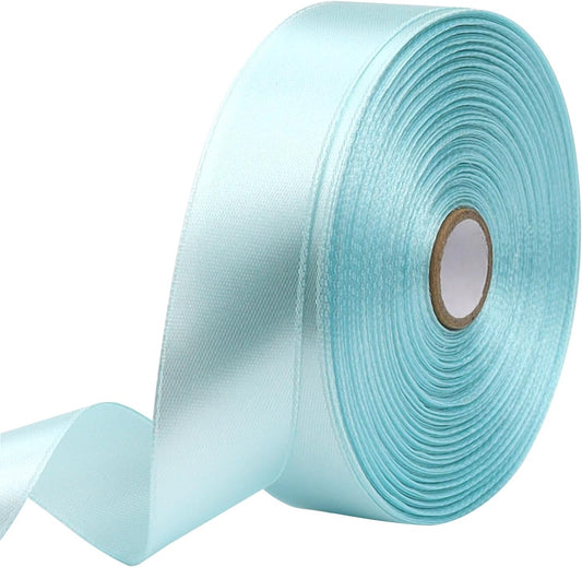 Light Blue Solid Satin Ribbon 1 Inch 50 Yards Solid Polyester Fabric Ribbon for Gift Wrapping Wedding Christmas Baby Shower Birthday Party Decoration Handmade Immortal Flower Craft