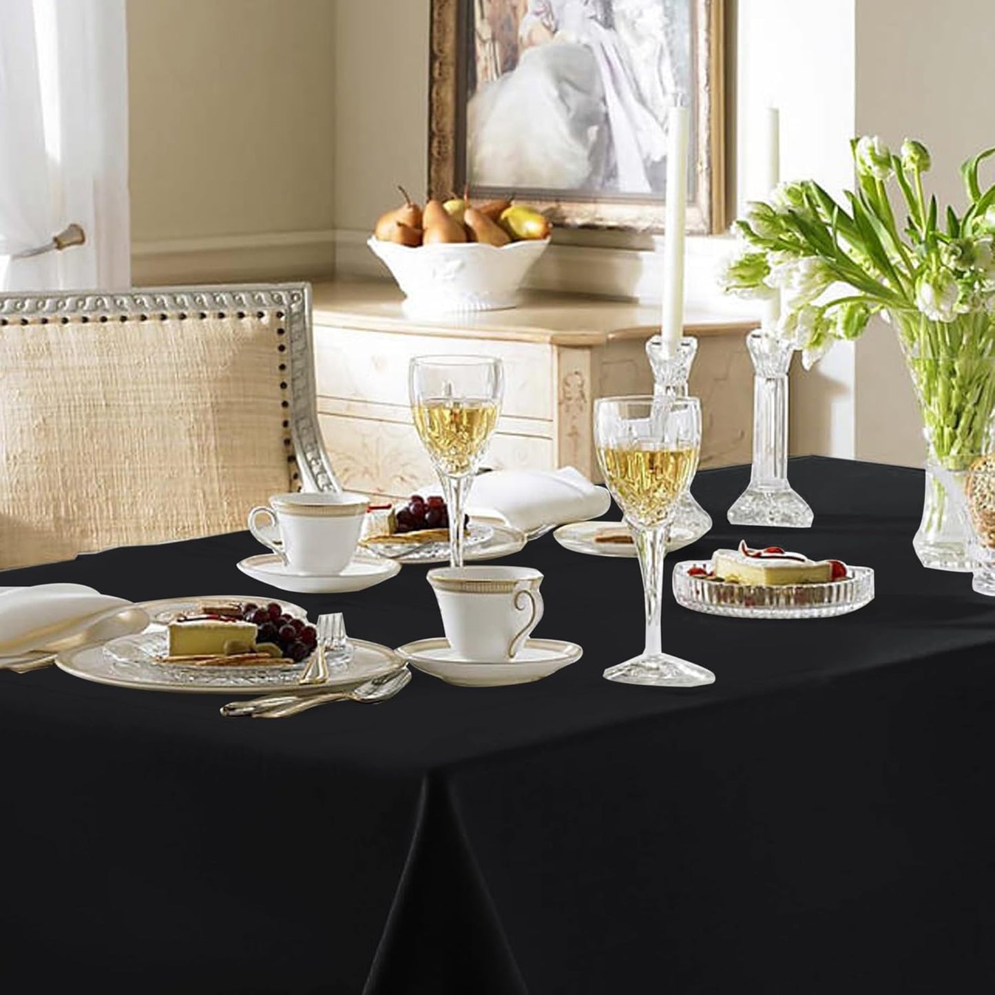 Fitable Black Tableclothes for Rectangle Tables, 6 Pack - 90 x 156 Inch - Reusable and Elegant Tablecloths, Polyester Fabric Table Covers for Wedding, Party, Banquet, Formal Events