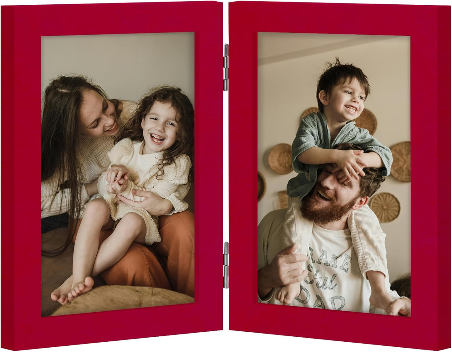 decorUhome Double 4x6 Picture Frame Vertical, Engineered Wood Bifold Photo Frame with Plexiglass for Tabletop Display, 4x6, Red