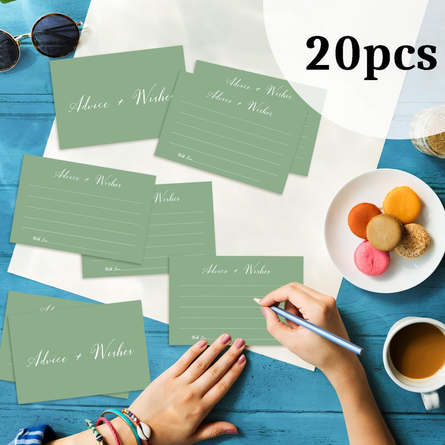 Green Advice And Wishes Cards, Advice Cards For Bridal, Wedding, Baby Shower, Mr And Mrs, Graduation, Wishes For Baby Cards Baby Shower, Pack Of 20 4x6 Cards Double Sided Print -03