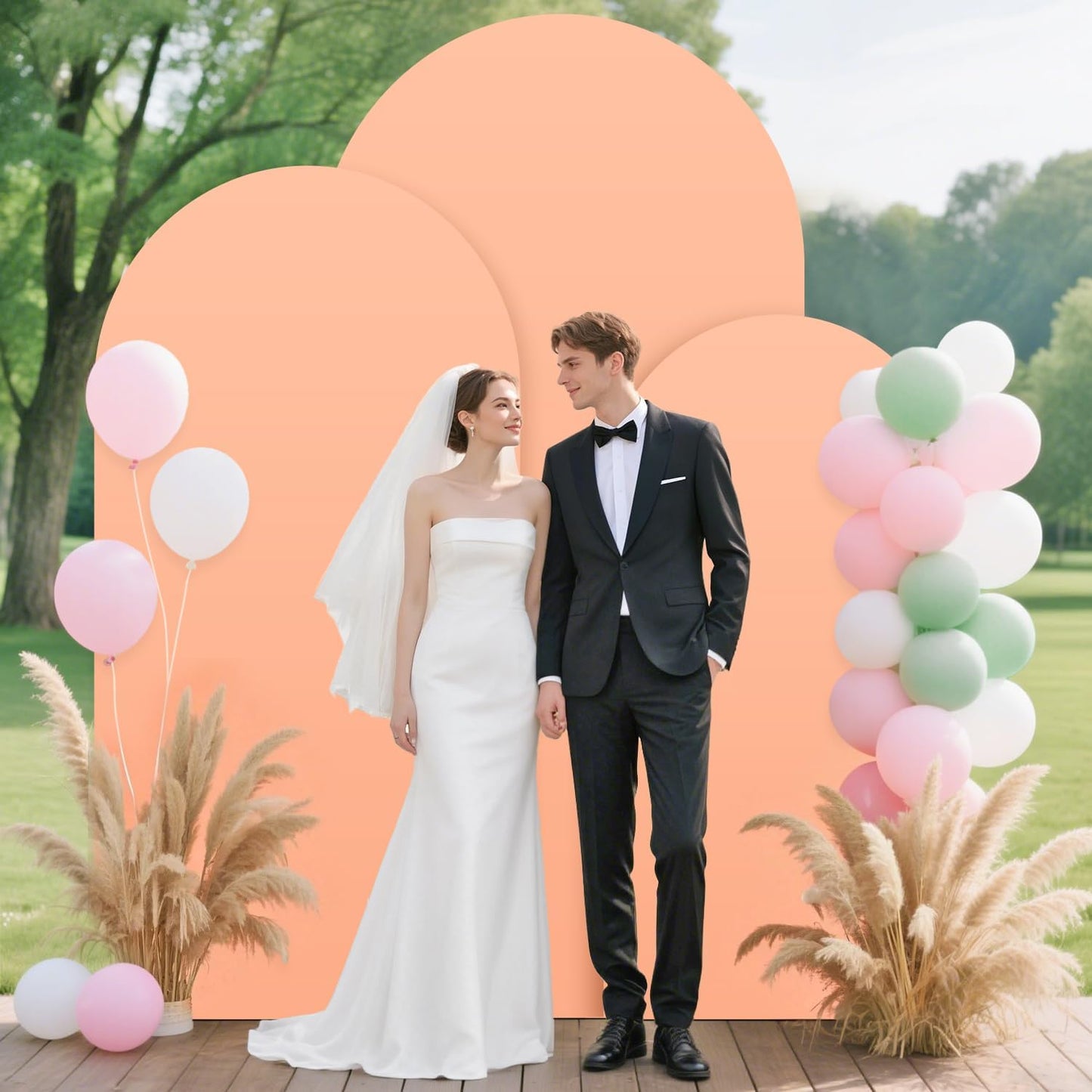Metal Arch Backdrop Stand Set of 3 with Cover 7.2FT, 6.6FT, 6FT Wedding Arch Stand Arched Frame and Peach Arch Covers Stretchy Backdrop Spandex for Birthday Party Baby Shower Graduation Ceremony Decor