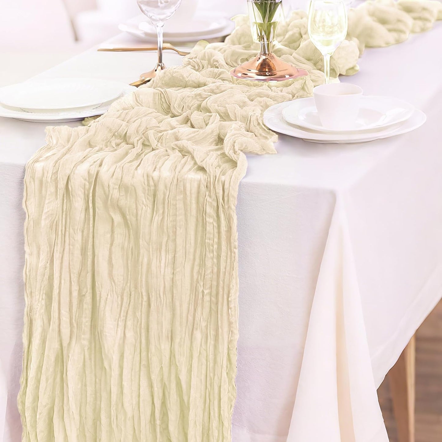 6-Pack Beige Cheesecloth Table Runners – 10FT (35x120 Inch) Boho Rustic Gauze Fabric Cheese Cloth Table Runner for Weddings, Baby Showers, Bridal Shower, Farmhouse & Birthday Party Decor