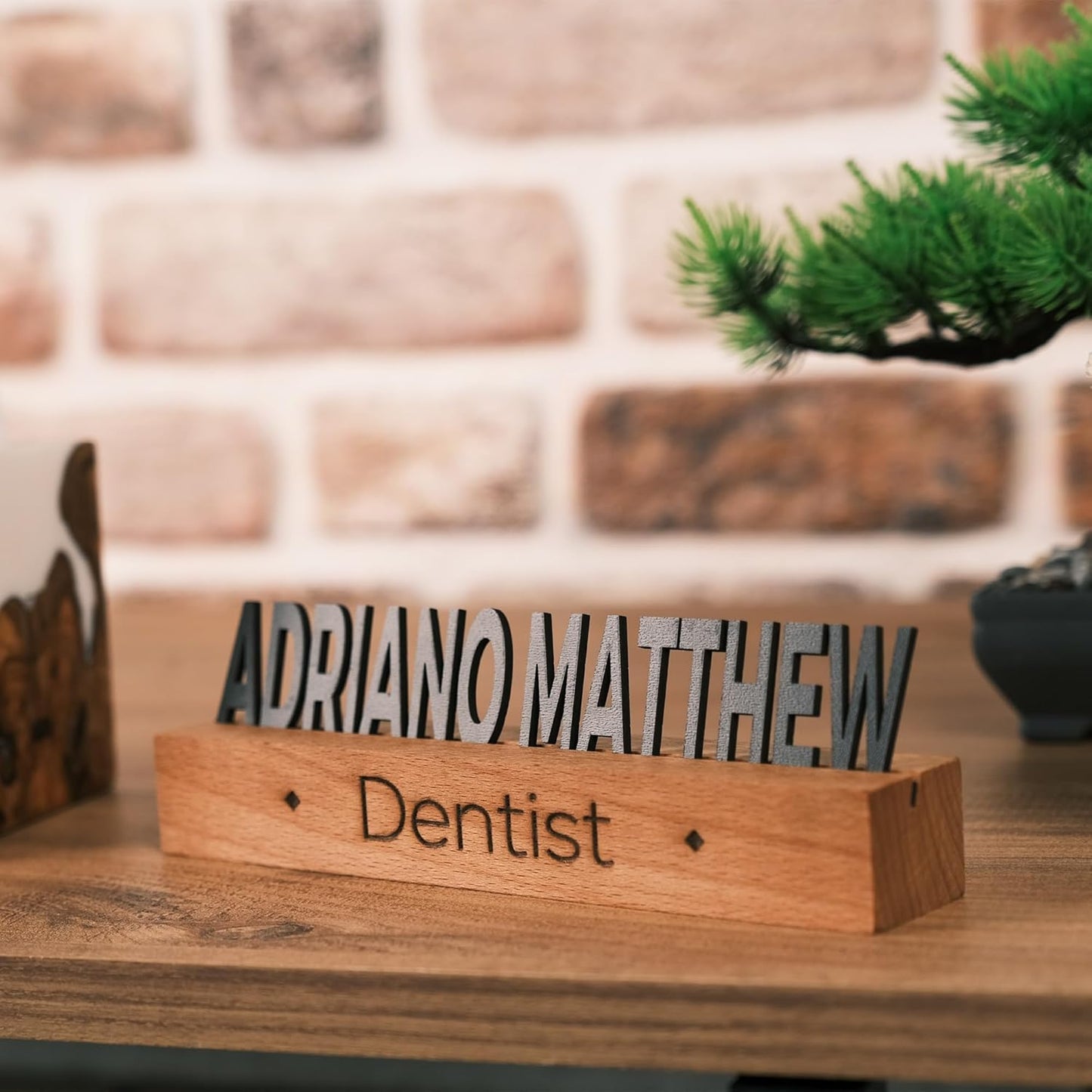 Custom Desk Name Plate with Engraved Title – Personalized Wooden Office Name Sign – Unique Handmade Beech Base Gift for Boss, Coworker, Teacher, or Professional – Modern Desktop Name Decor