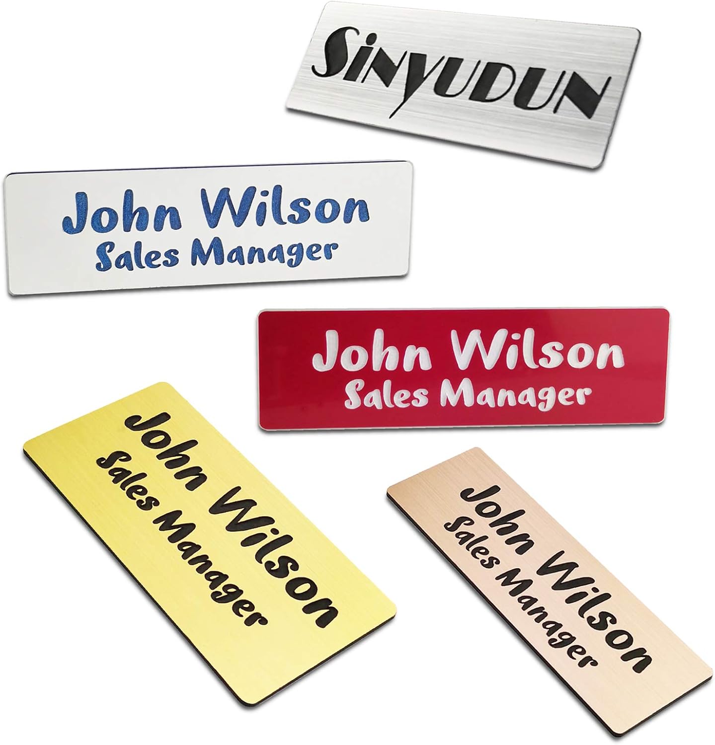 Custom Engraved Name Tag Badges for Business, Personalized Identification with Pin, Magnetic, Adhesive, or Blank Backing, 1"x3", Rose Gold/Black Text