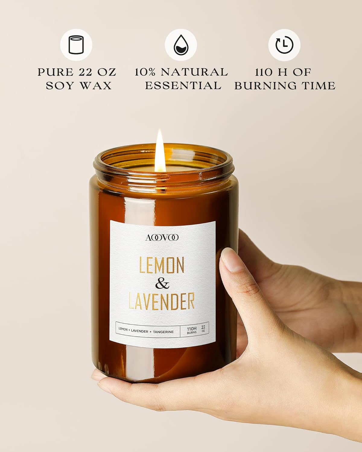 AOOVOO Lemon Lavender Scented Candle - Lavender Candle, Scented Candles, Soy Candles for Home 22 oz