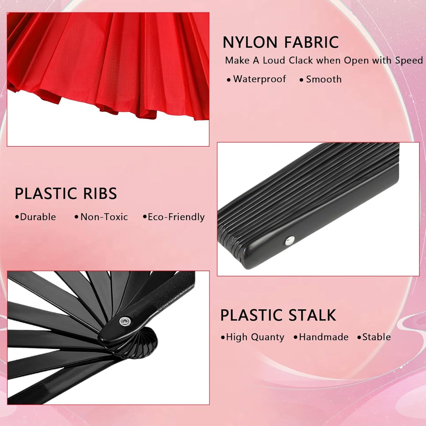 13inch Large Rave Fan Popping Clacking Fans for Line Dancing,Hand Fans for Women Foldable,Boots on The Ground Fan,Portable for Outdoor,Wedding,Party,Decoration (1pcs red)