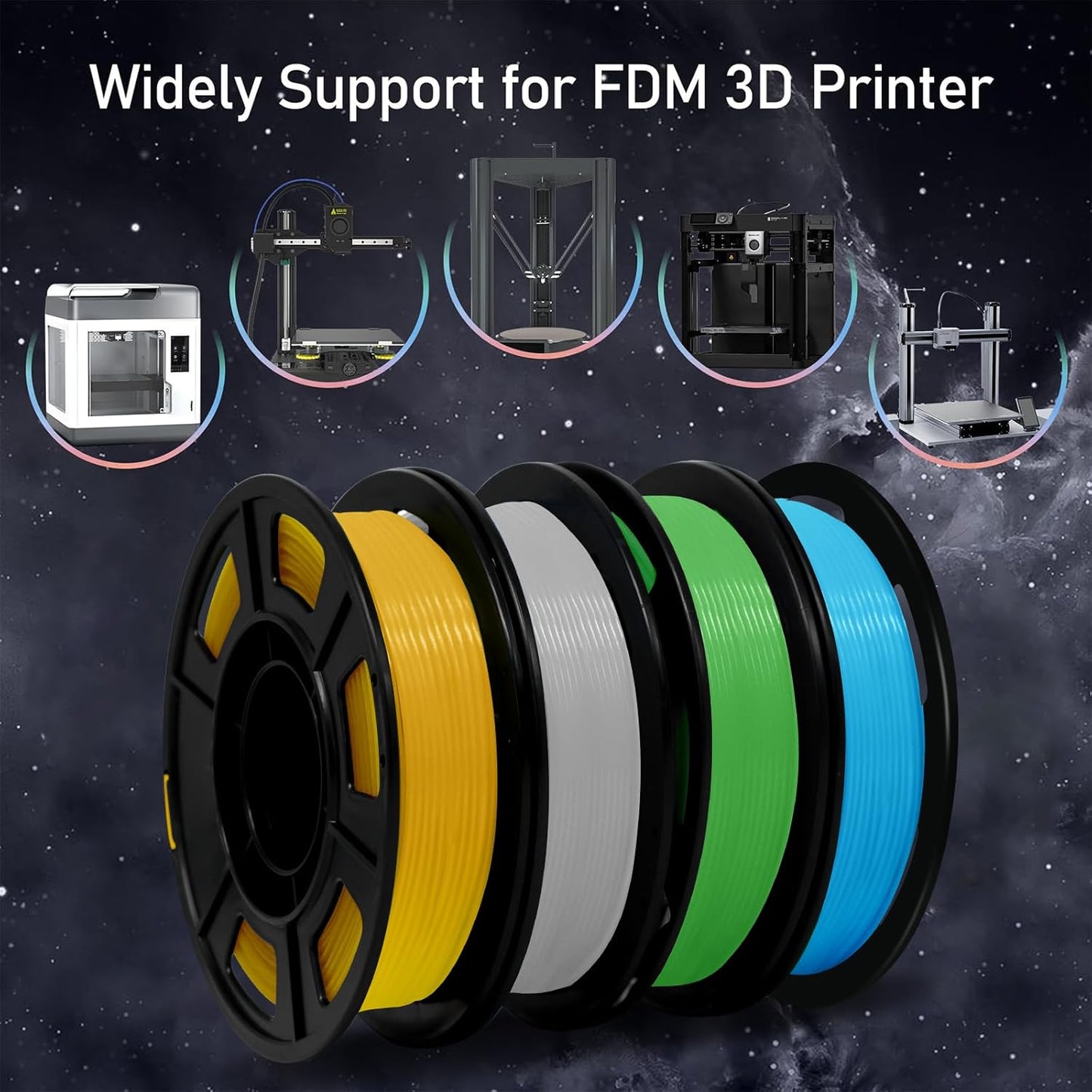 YOUSU 3D Printer Filament Bundle, Glow in The Dark Filament Multicolor, Green, Blue, Yellow and Rainbow PLA Filament 1.75 mm, Dimensional Accuracy +/- 0.03 mm, 250g X 4 Pack