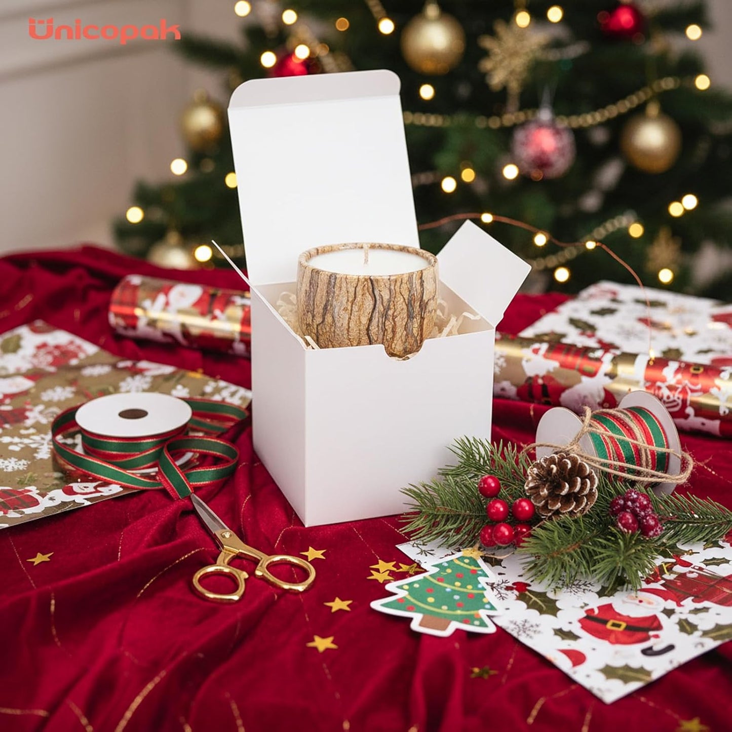 UnicoPak 50 Pack 4x4x4 White Gift Boxes, Elegant Small Gift Boxes with Lids for Birthday Wedding Holiday Christmas, Gift Box for Ornaments Treats Candle Mug Crafting