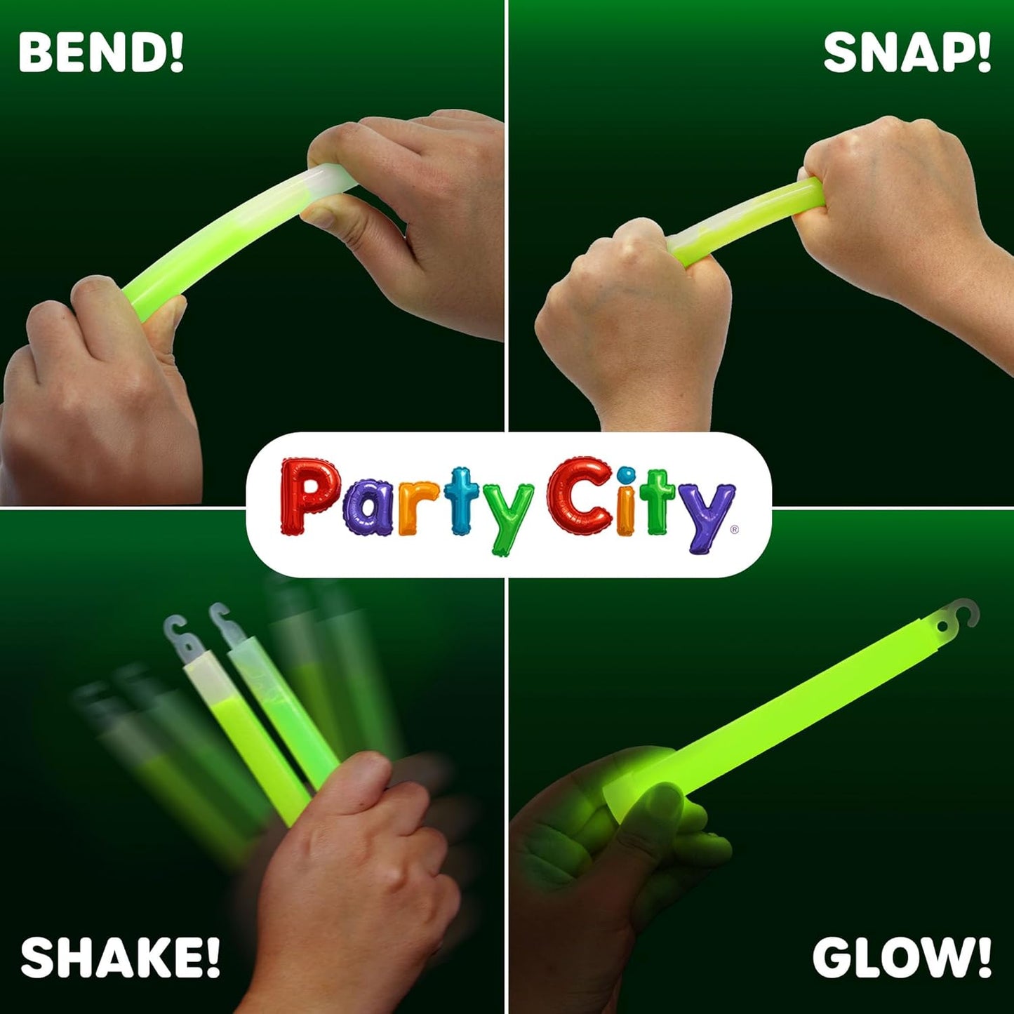 Party City Green Glow Sticks Bulk Pack 6”- 50pk Glow in the Dark Sticks for Kids, Waterproof Camping Survival Ultra Bright Emergency Light Stick with String, Neon Glowsticks Party Supplies Favors