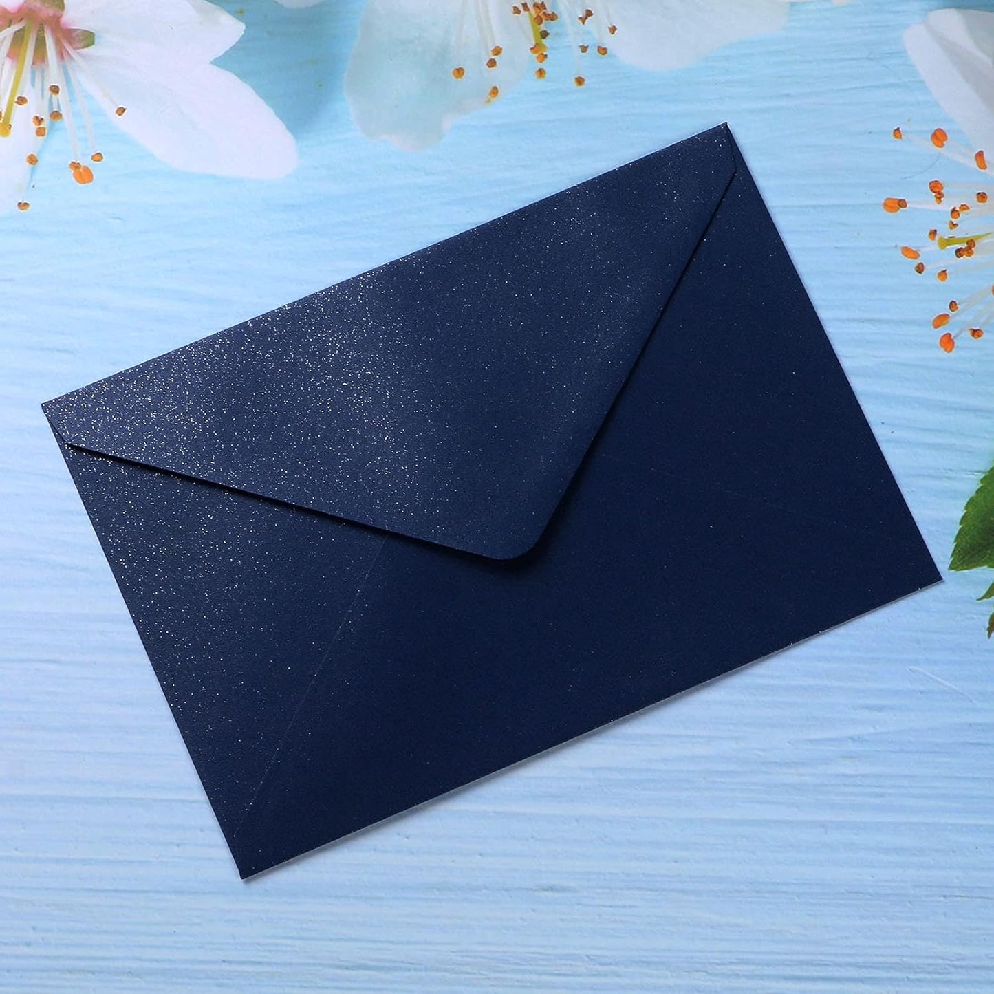 PONATIA 50 Pieces/Pack A7 Envelopes, 5.25 x 7.5'' Shiny Navy BlueEnvelopes for Invitations Cards, Perfect For 5x7'' Wedding Invitation Cards, Christmas Gift Cards Envelopes, 5x7'' Photograh