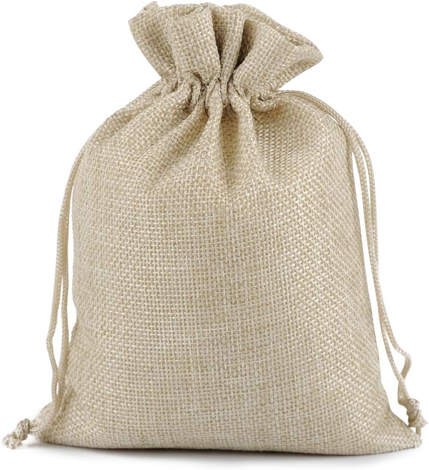 Lucky Monet 25/50/100PCS Burlap Gift Bags Wedding Hessian Jute Bags Linen Jewelry Pouches with Drawstring for Birthday, Party, Wedding Favors, Present, Art and DIY Craft (25Pcs, Cream, 7” x 9”)
